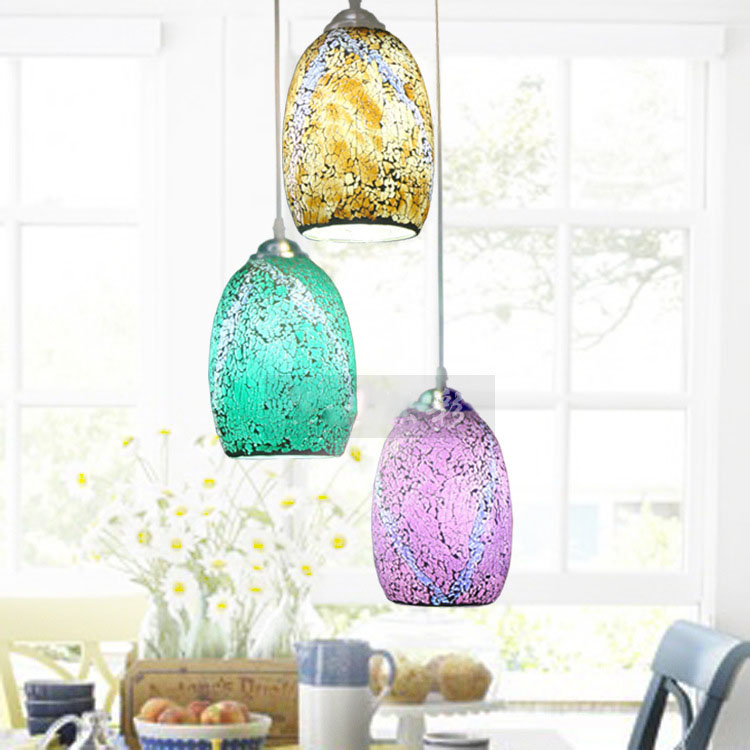 Lamps and lanterns Europe contracted dining-room bar Mosaic stained glass tri-color papaya tri-head meal chandelier