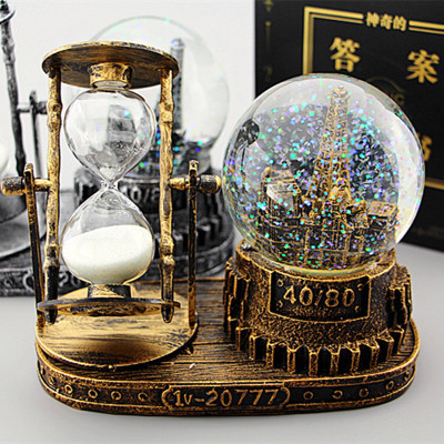复古铁塔流沙闪灯水晶球旋转音乐盒学生生日礼物家居装饰产品图