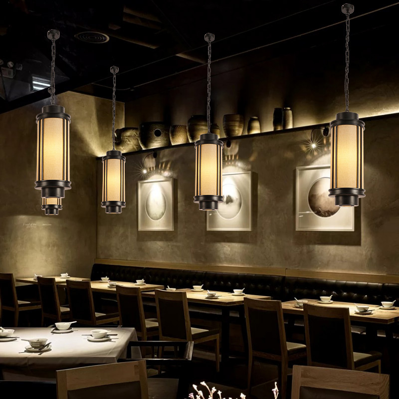 Chandelier modern and simple restaurant teahouse cafe chandelier individual head tie Yi cloth cover chandelier full figure
