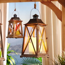 European wooden candlestick, wrought iron glass, candle stand, windproof lamp, garden furniture, soft decoration