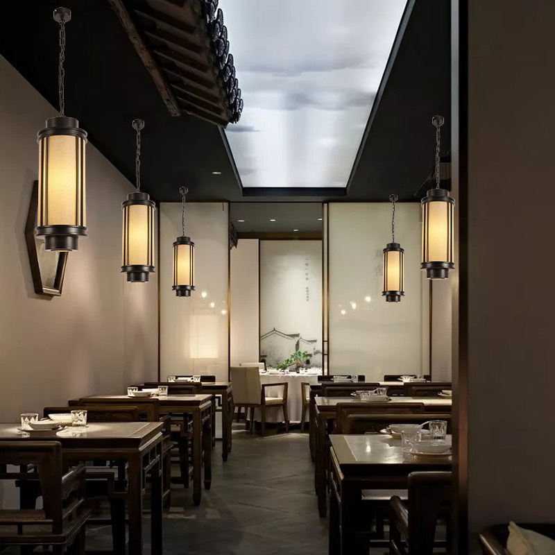 Chandelier modern and simple restaurant teahouse cafe chandelier individual head tie Yi cloth cover chandelier details Picture