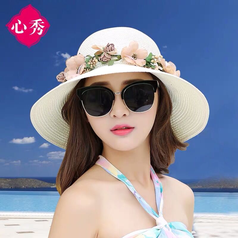 帽子女夏天韩版百搭遮阳防晒可折叠草帽太阳帽海边出游沙滩渔夫帽