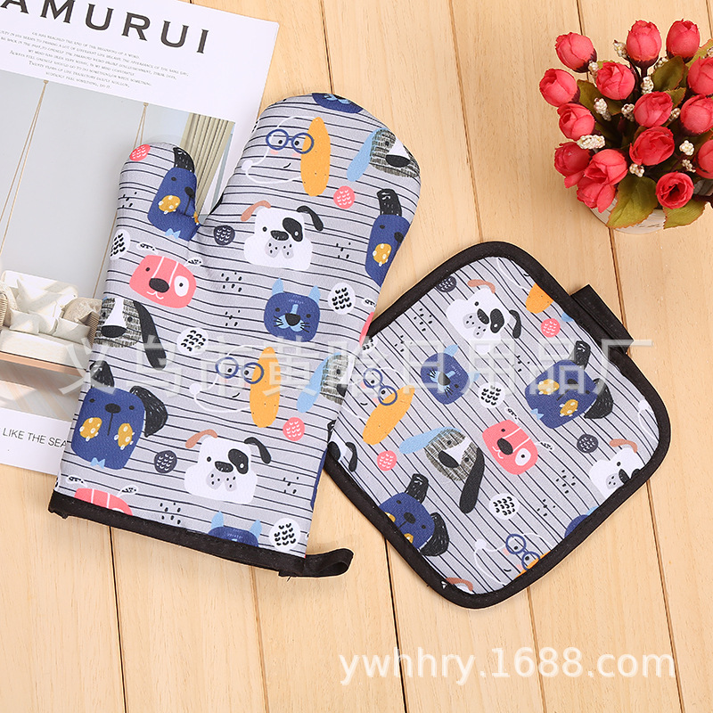 【LOVELY HOME】【持嘉】微波炉隔热手套两件套 加厚防护手套 隔热防烫垫微波炉手套防烫手套