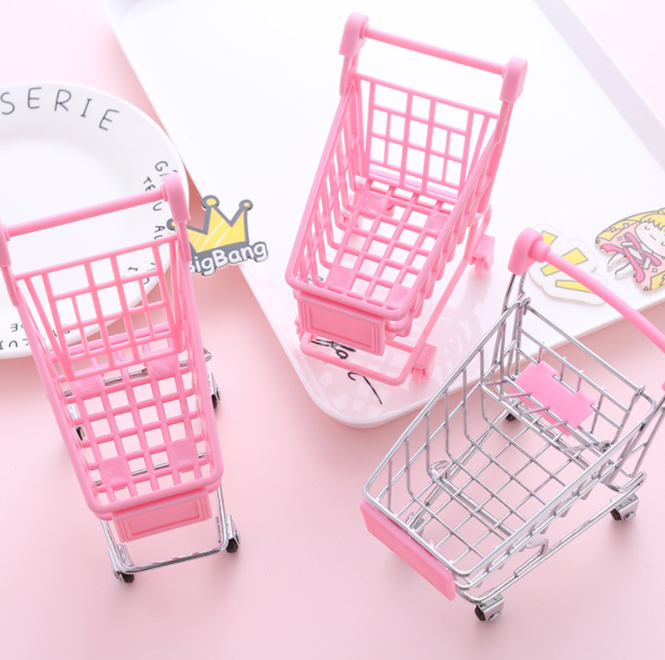 Girlish ins mini supermarket shopping cart, beauty egg tray, desktop decoration, makeup tools, storage box, powder puff holder