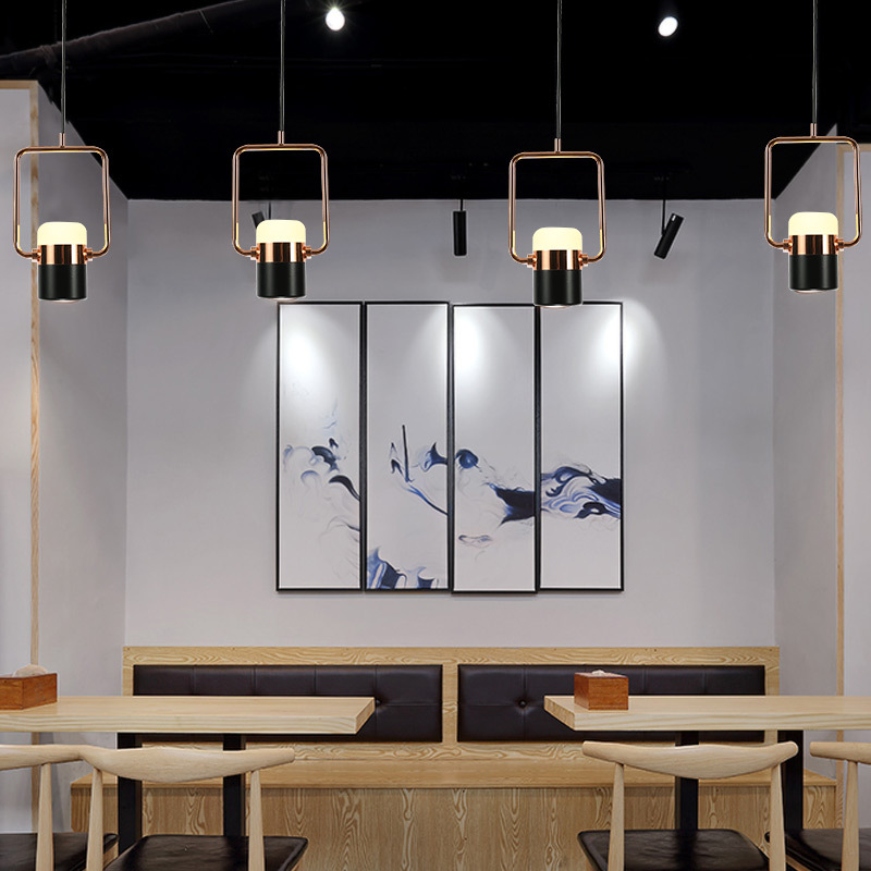Simple bar, restaurant, multi-head molecular chandelier, Nordic study, bedroom, head of bed, single metal chandelier