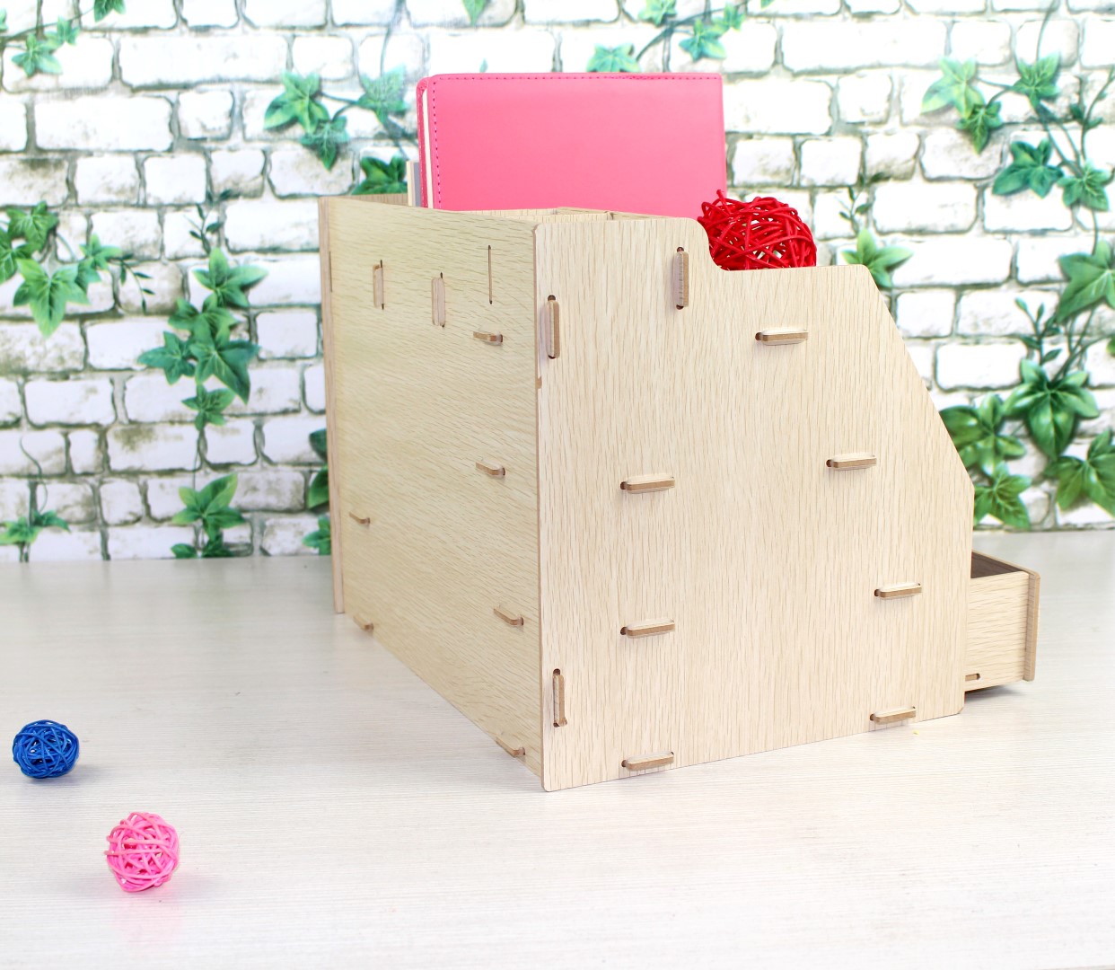 木质组合文件架抽屉文件筐桌面整理收纳神器书立资料文件框架白底实物图