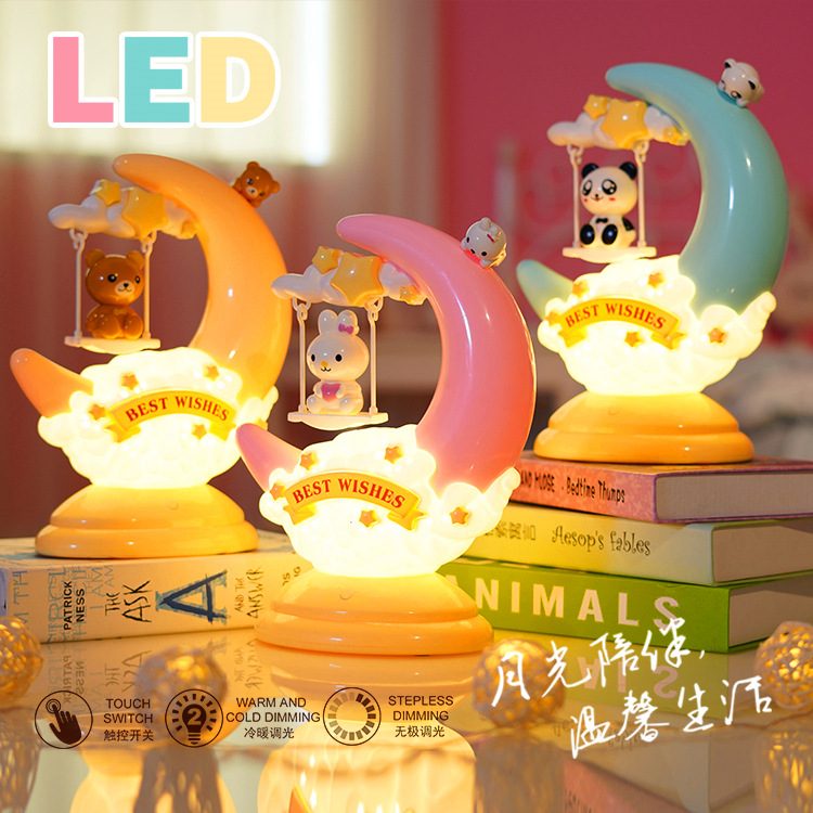 Creative cartoon moon Totoro desk lamp kt Cat Warm night light Student gift Bedroom decoration bedside lamp