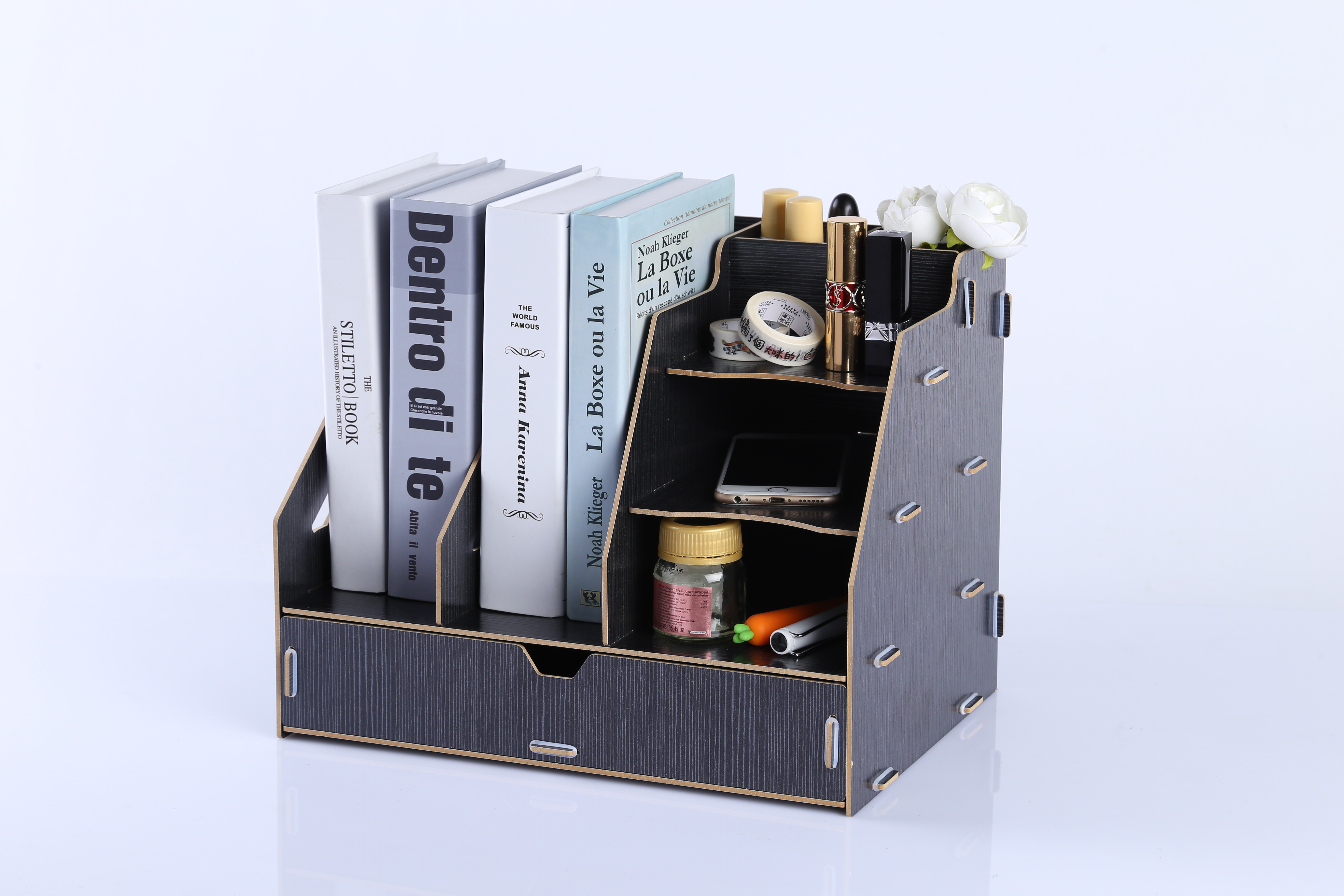 木质组合文件架抽屉文件筐桌面整理收纳神器书立资料文件框架产品图