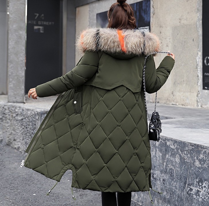 Korean version of fashion slim-fit cotton-padded coat women medium long big hair collar thick down jacket women Item Picture