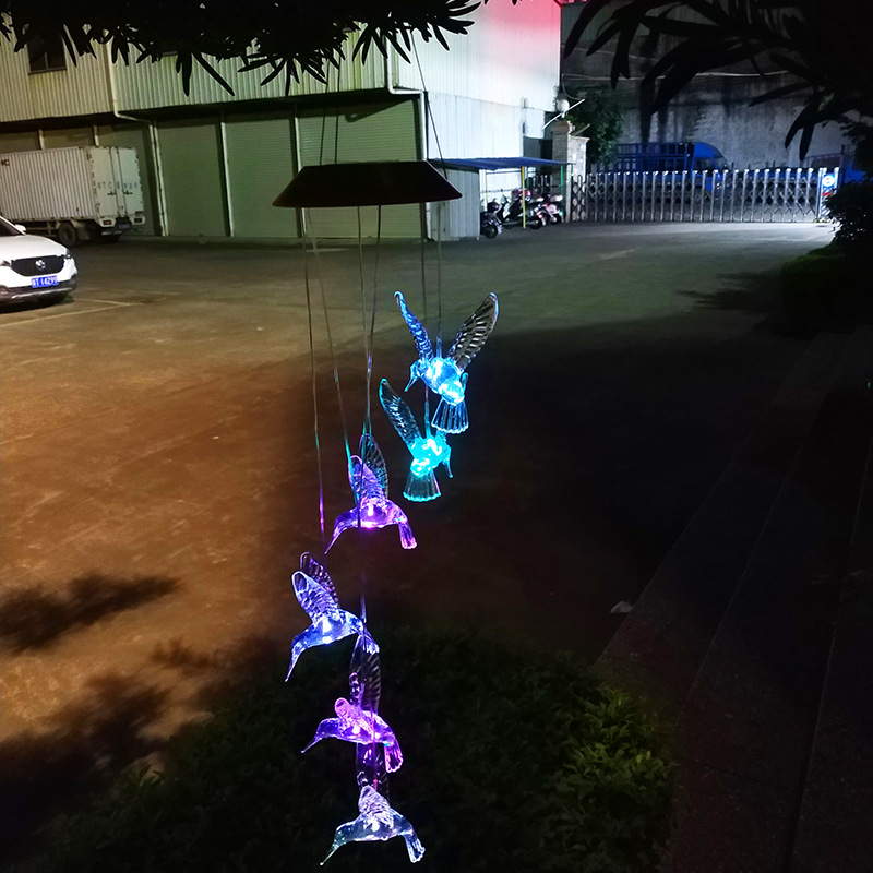 Solar wind chimes hummingbird solar decorative lights color changing LED garden hanging lights dazzling wind chimes