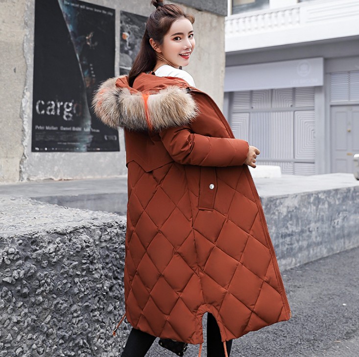 Korean version of fashion slim-fit cotton-padded coat women medium long big hair collar thick down jacket women details Picture