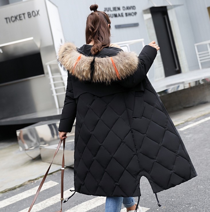 Korean version of fashion slim-fit cotton-padded coat women medium long big hair collar thick down jacket women full figure