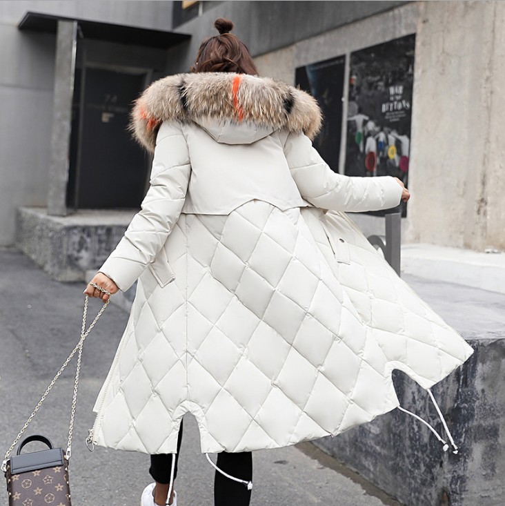 Korean version of fashion slim-fit cotton-padded coat women medium long big hair collar thick down jacket women Application Scenario