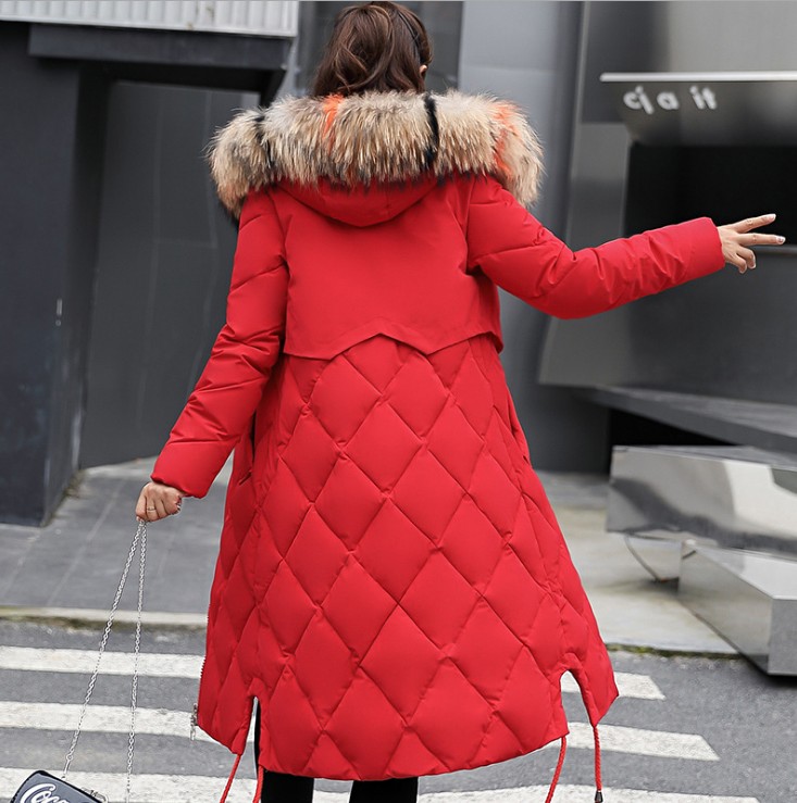 Korean version of fashion slim-fit cotton-padded coat women medium long big hair collar thick down jacket women Specification drawing
