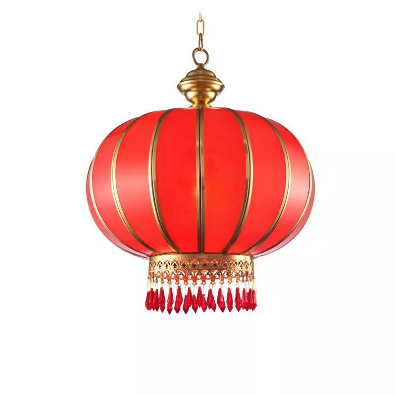 All copper chandelier modern Chinese red lantern balcony door entry all copper soldered glass copper chandelier