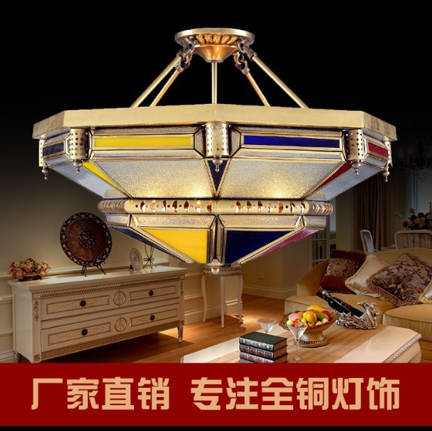 All copper ceiling lamp Arab restaurant Cafe Southeast Asia hollow out all copper glass copper ceiling lamp