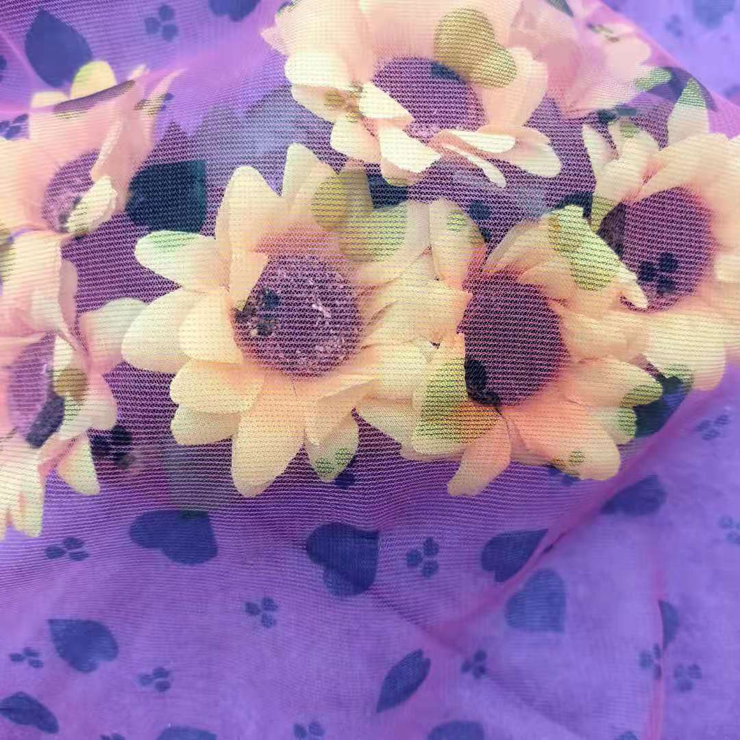 Factory direct sales and customization of printed heart mesh fabric, plain fabric, base fabric, mesh fabric, hexagonal mesh wedding fabric