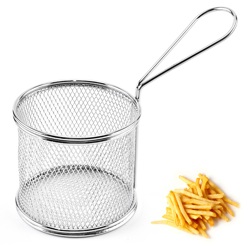 Ironwork round frying basket, fried chicken basket, French fries basket, kitchen multi-functional stainless steel food basket