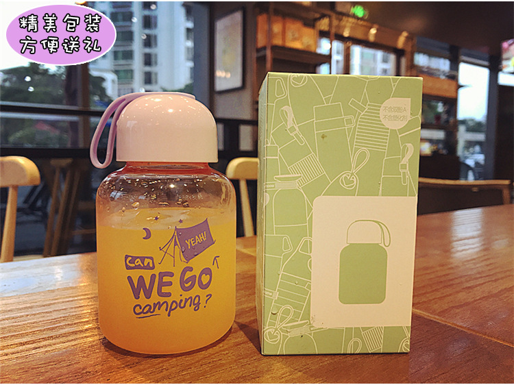韩式夏日旅行提绳塑料水瓶女学生姐妹少女心透明带盖便携随手杯子详情图3