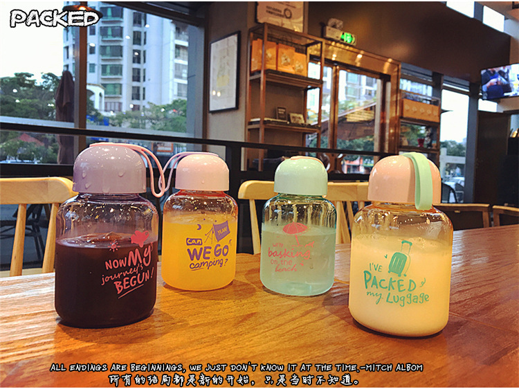 韩式夏日旅行提绳塑料水瓶女学生姐妹少女心透明带盖便携随手杯子详情图1