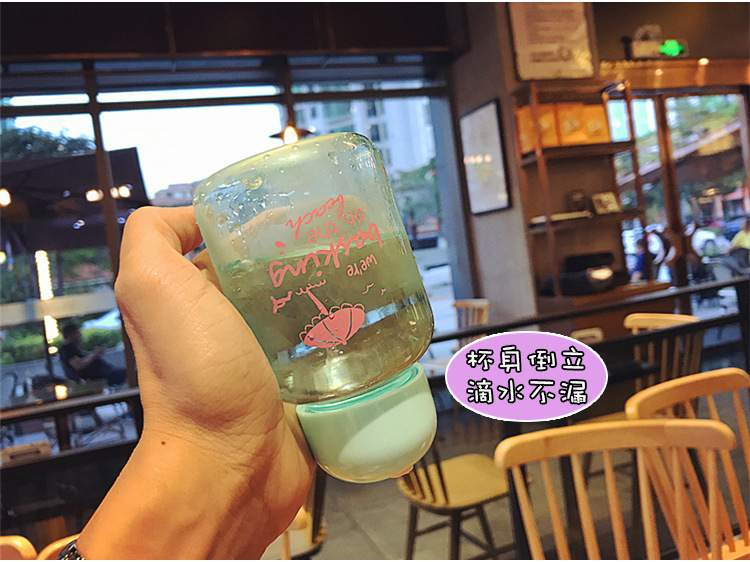 韩式夏日旅行提绳塑料水瓶女学生姐妹少女心透明带盖便携随手杯子详情图2