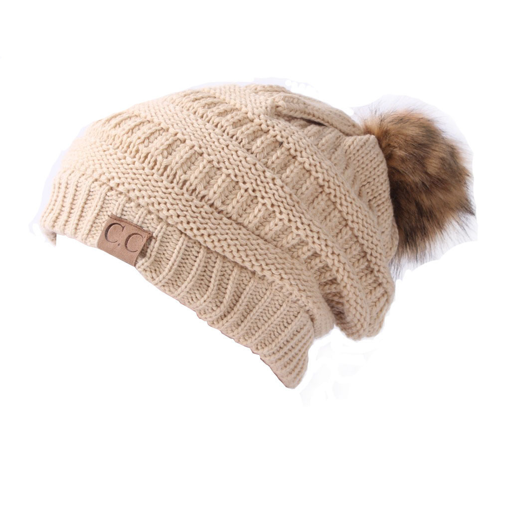 Foreign Trade Europe And The United States Autumn And Winter Amazon Ebay Aliexpress Cc Label Knitted Hat Women's Hairball Wool Hat details Picture