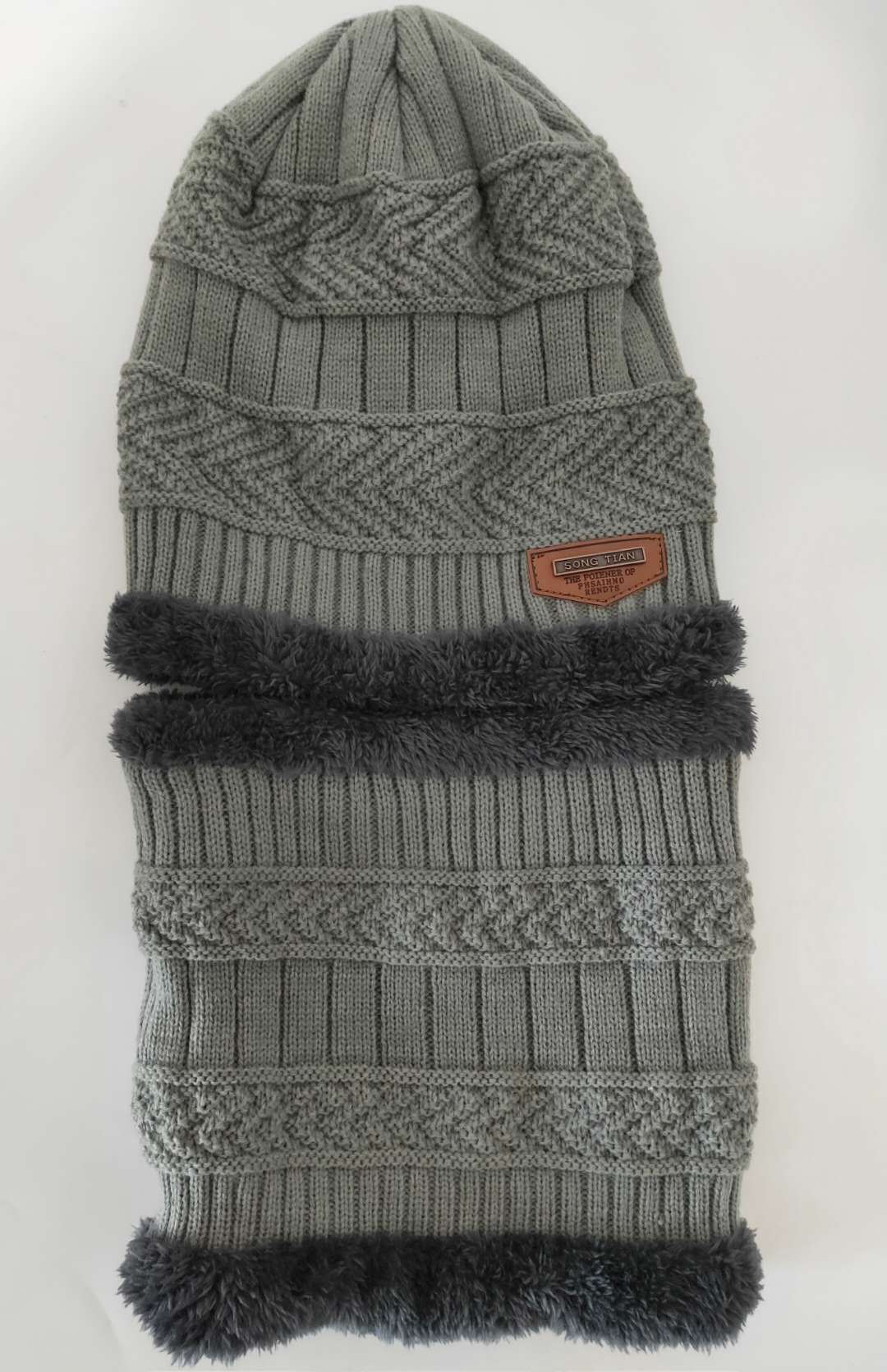 Aliexpress Autumn And Winter Plus Fleece Hat Men's Knitted Hat Neck Two-Piece Leather Label Wool Hat Application Scenario