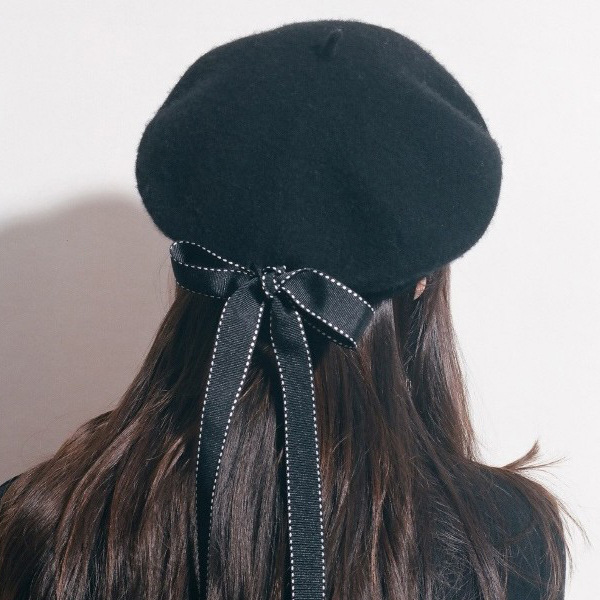 Bow blended wool beret parent-child Korean fashion lady Autumn winter Bud wool painter hat full figure