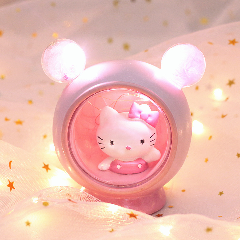Cartoon night light Atmosphere light Atmosphere light Micro landscape light Good cat KK cat ear light resin lamp details Picture