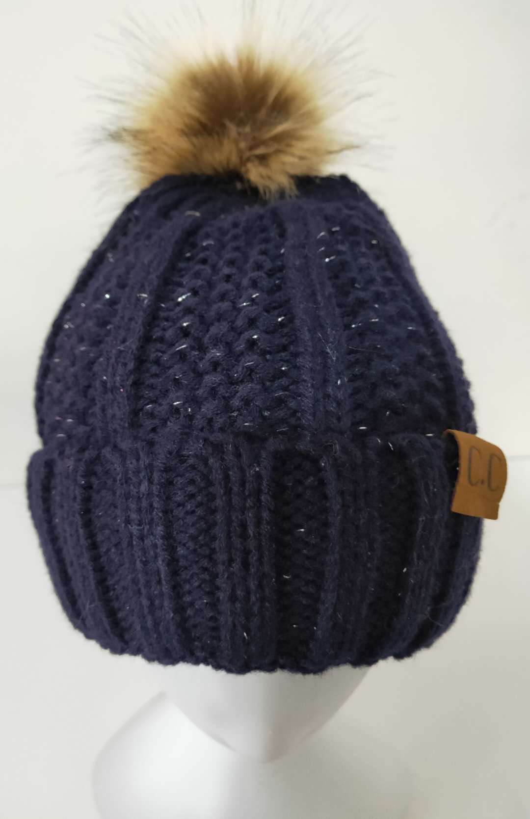 Aliexpress Amazon foreign trade explosive cap plus cashmere knit cap cc patch cloth hairball woolen cap winter woman Specification drawing