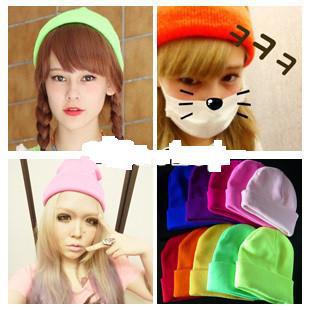 GD the same fluorescent color men's pullover hat knitted hat South Korean woolen hat autumn and winter men's and women's fashion full figure