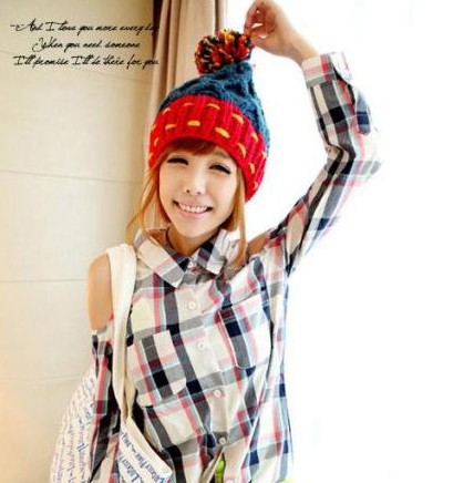 M210 high quality winter hat color matching big ball wool hat diamond colored ball Korean knitted hat Specification drawing