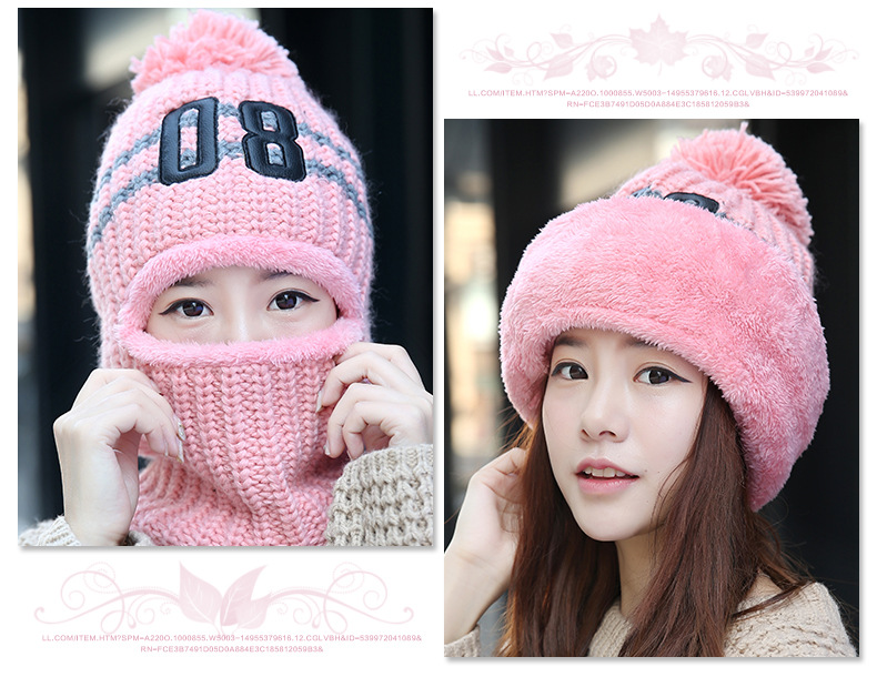 Winter New Outdoor Riding Thick Warm Hat For Women Plus Fleece Face Protective Bib Headpiece 08 Wool Hat details Picture