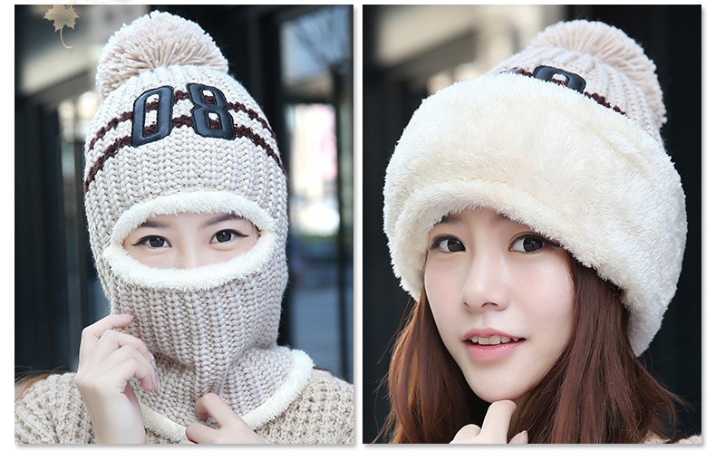 Winter New Outdoor Riding Thick Warm Hat For Women Plus Fleece Face Protective Bib Headpiece 08 Wool Hat Specification drawing