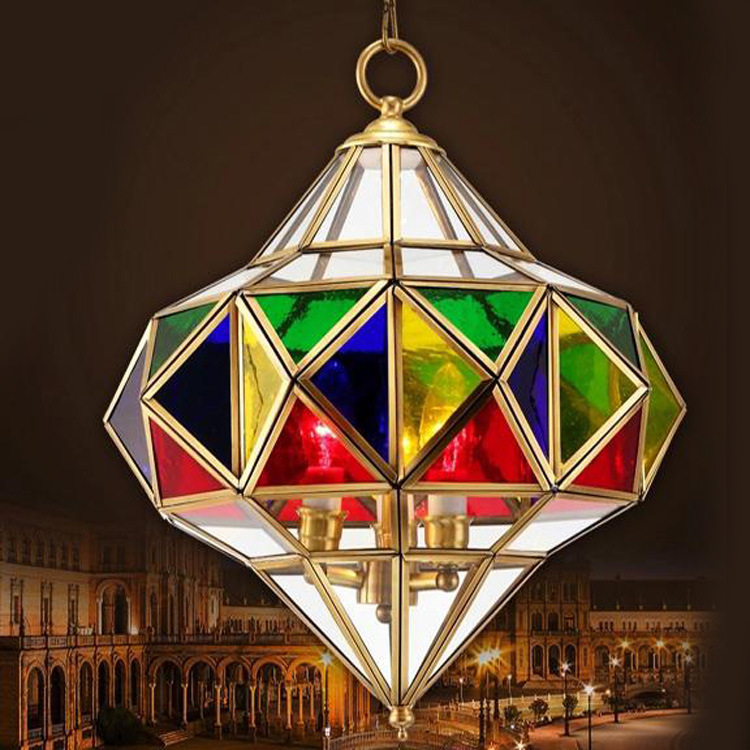 Full copper chandelier Cafe bar Arabian Mediterranean Exotic style soldered copper stained glass chandelier