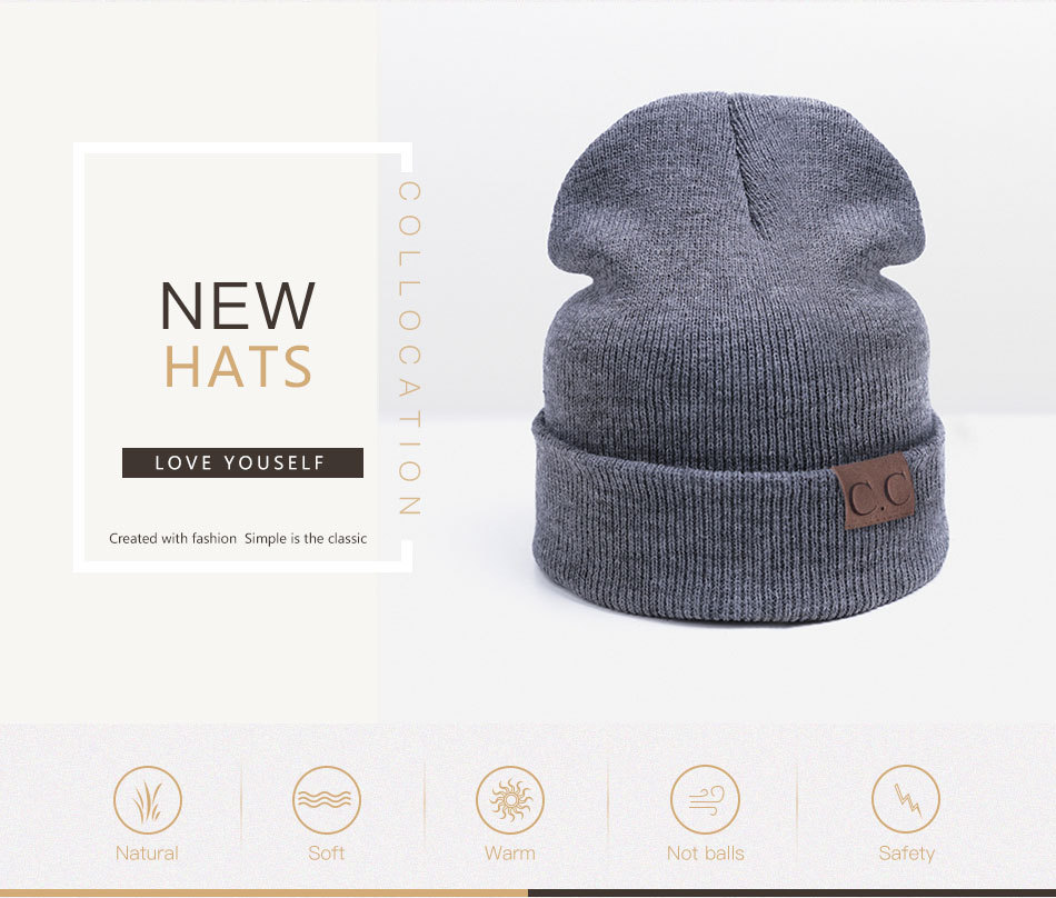 European and American foreign trade Express wish explosive CC label knit hat rolled warm woolen hat autumn and winter headgear Specification drawing