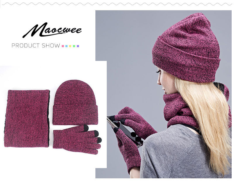 European And American Foreign Trade Aliexpress Explosive Hat Set Autumn And Winter Men Warm Wool Hat Scarf Gloves Three-Piece Set Specification drawing