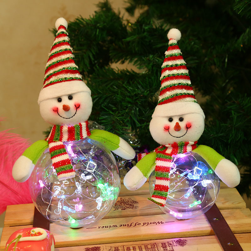 创意绒布儿童玩具塑料圣诞球 圣诞礼品led发光装饰