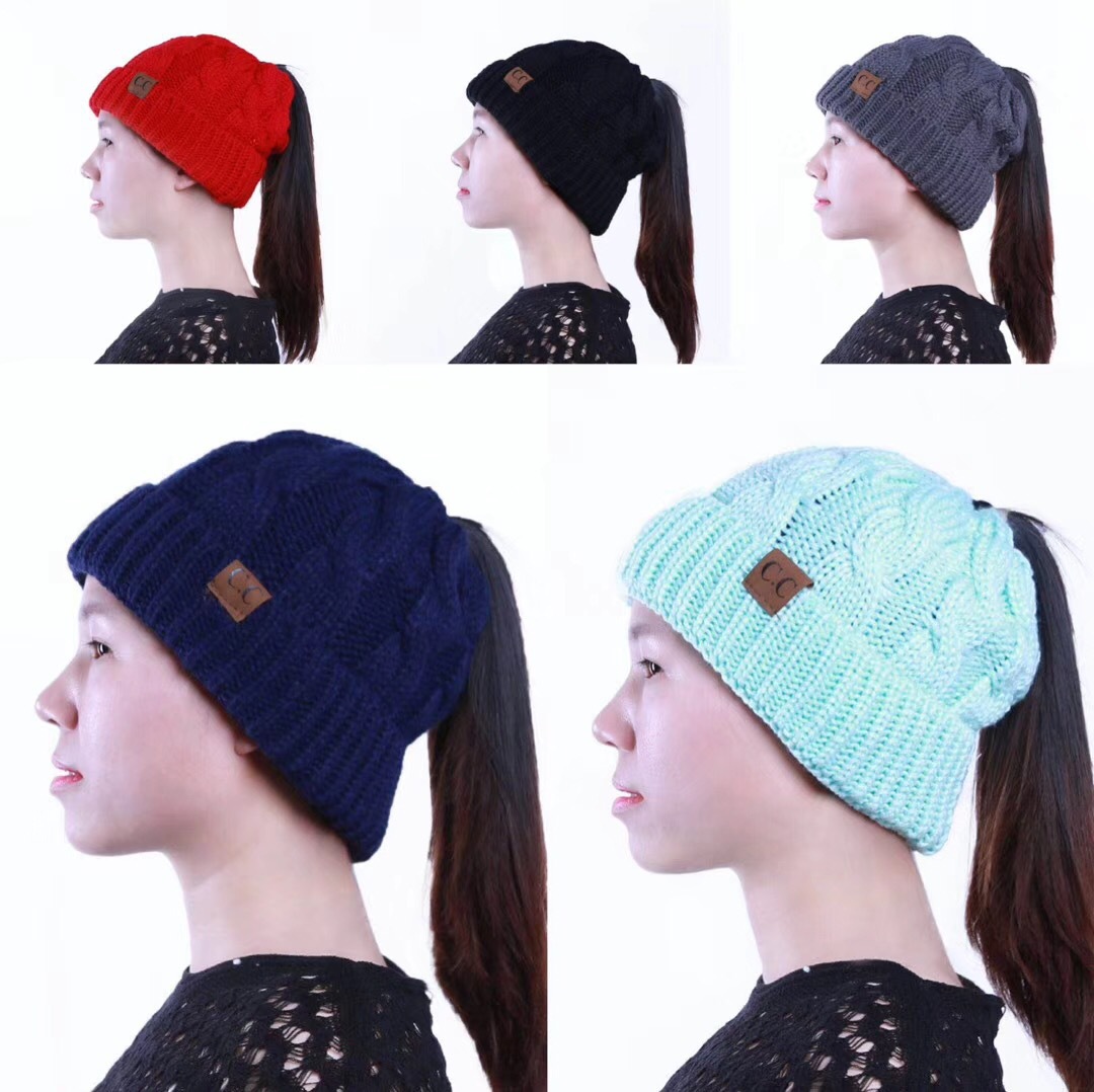 Aliexpress Amazon explosive hat foreign trade horsetail hat autumn winter women warm woolen hat knitted hat full figure
