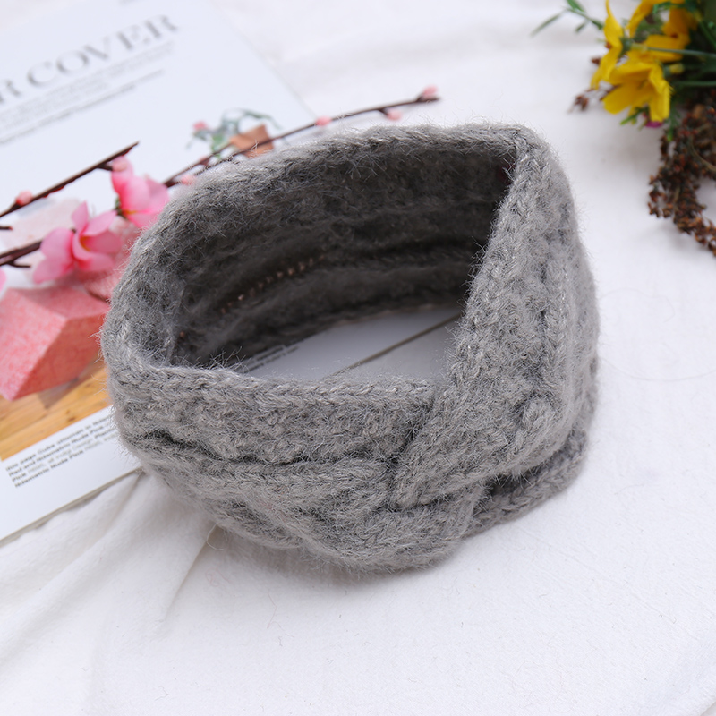 秋冬季时尚仿貂绒麻花针织发带纯色简约弹力毛线发带发箍束发巾细节图