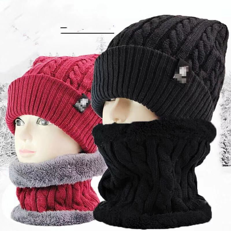 Aliexpress Foreign Trade Burst Knitted Men's Cap Autumn And Winter Scarf Hat Two-Piece Wool Warm Suit