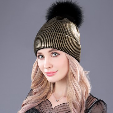 New gold silver sequin wool hat imitation raccoon hair knitted women's pullover hat full figure