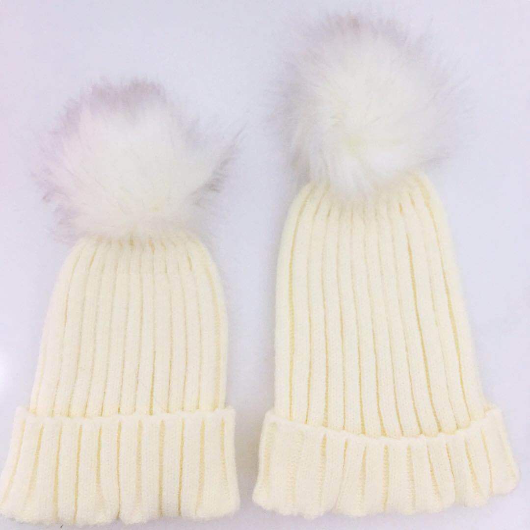 Aliexpress Amazon wish explosive hat foreign trade Europe and the United States imitation fox hairball knitted hat parent-child wool hat Specification drawing