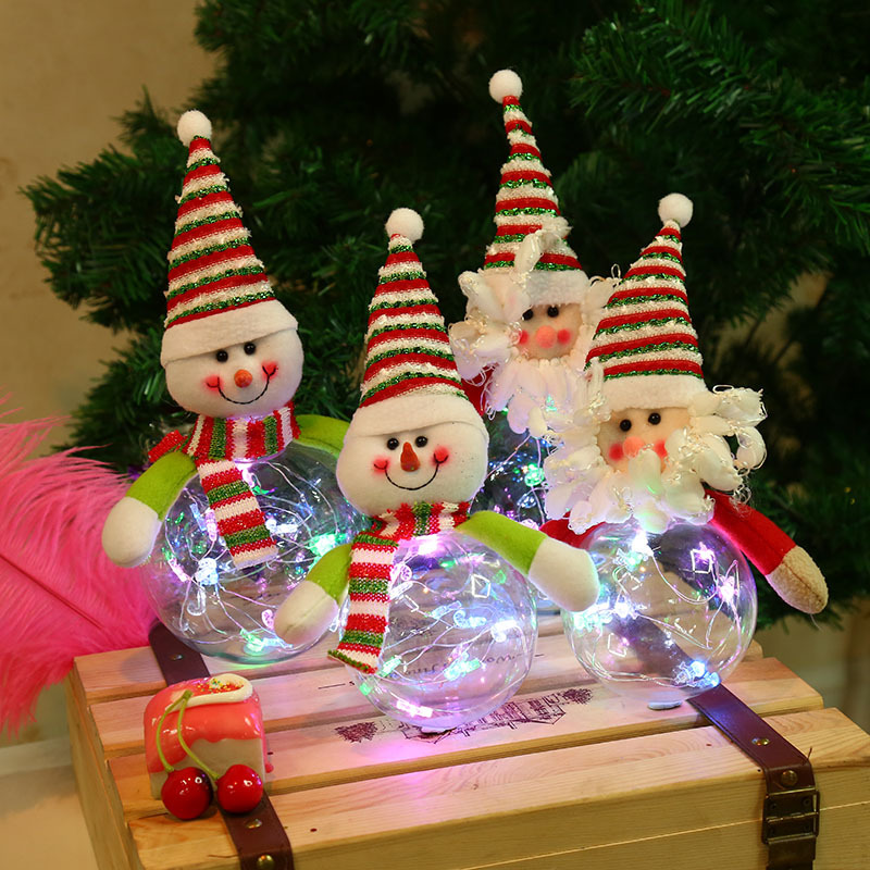 创意绒布儿童玩具塑料圣诞球 圣诞礼品led发光装饰细节图