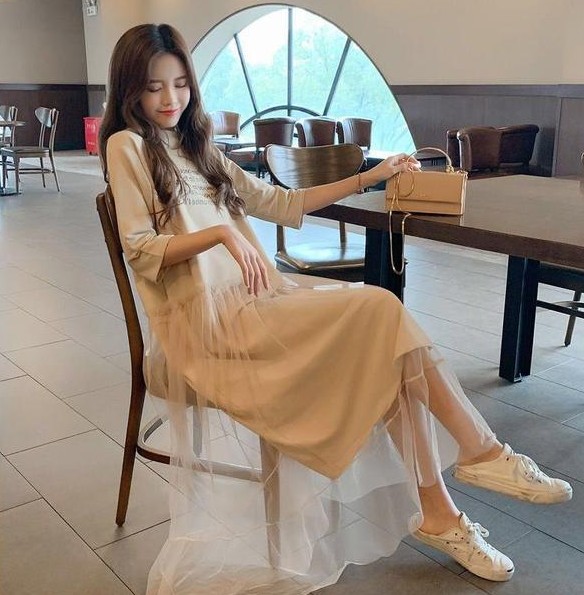 新款甜美气质女学生ins学院风闺蜜装裙子长款连衣裙细节图