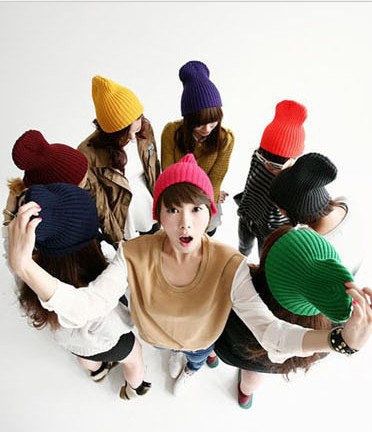 M227 New European Style Autumn And Winter Warm Solid Color Vertical Striped Knitted Hat Fashion Women's Wool Hat