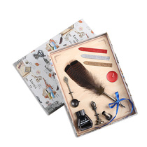 New vintage peacock Quill personality dipping fountain pen set creative metal pen gift box manufacturer direct sale