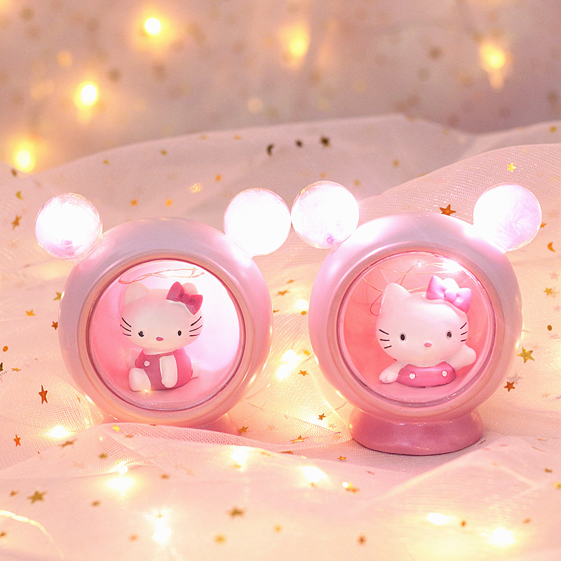 Cartoon night light Atmosphere light Atmosphere light Micro landscape light Good cat KK cat ear light resin lamp Specification drawing