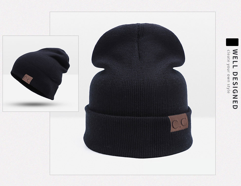 European and American foreign trade Express wish explosive CC label knit hat rolled warm woolen hat autumn and winter headgear details Picture