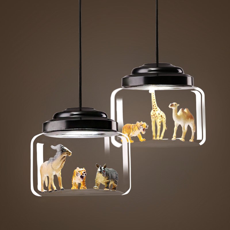 Glass chandelier Cafe Kindergarten classroom personality creative cartoon LED bedroom animal chandelier